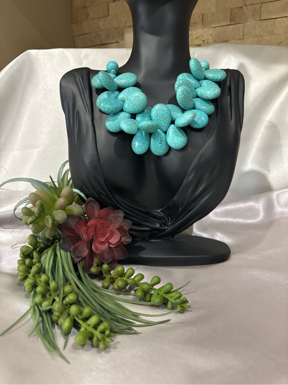 Turquoise Statement Bead Necklace - Bold Chunky Design